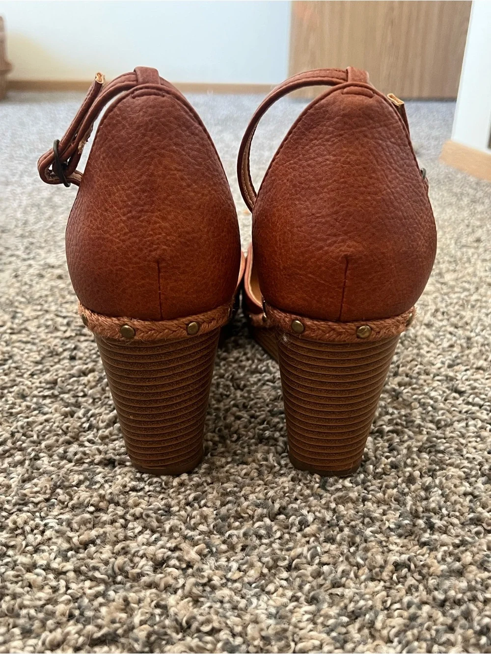 Maurices Tan Brown Wedge Espadrilles with Ankle Strap